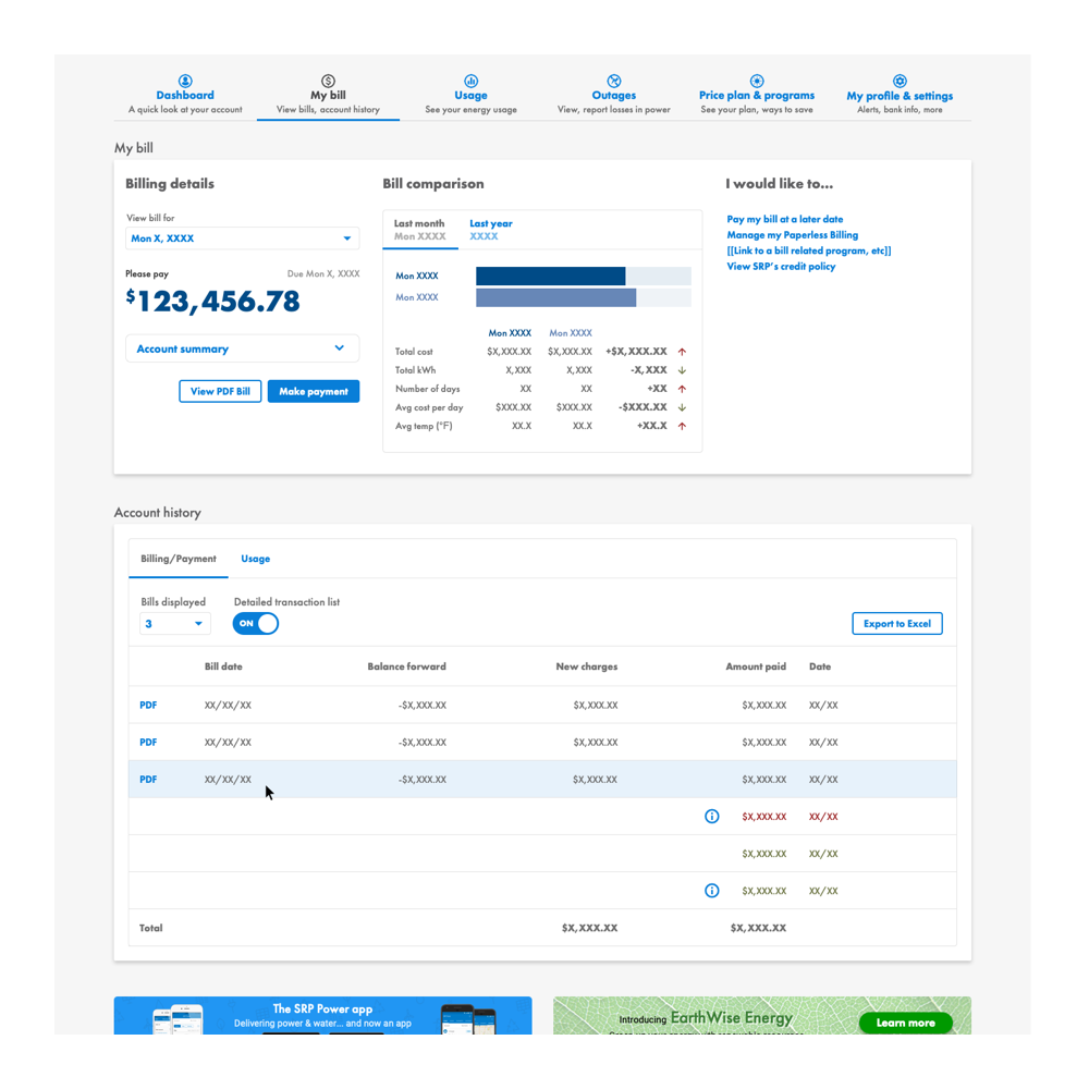 SRP My Account Web - Updated Billing Page