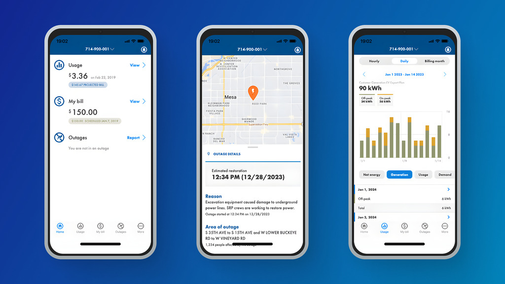 Screenshots taken from the SRP Power mobile app