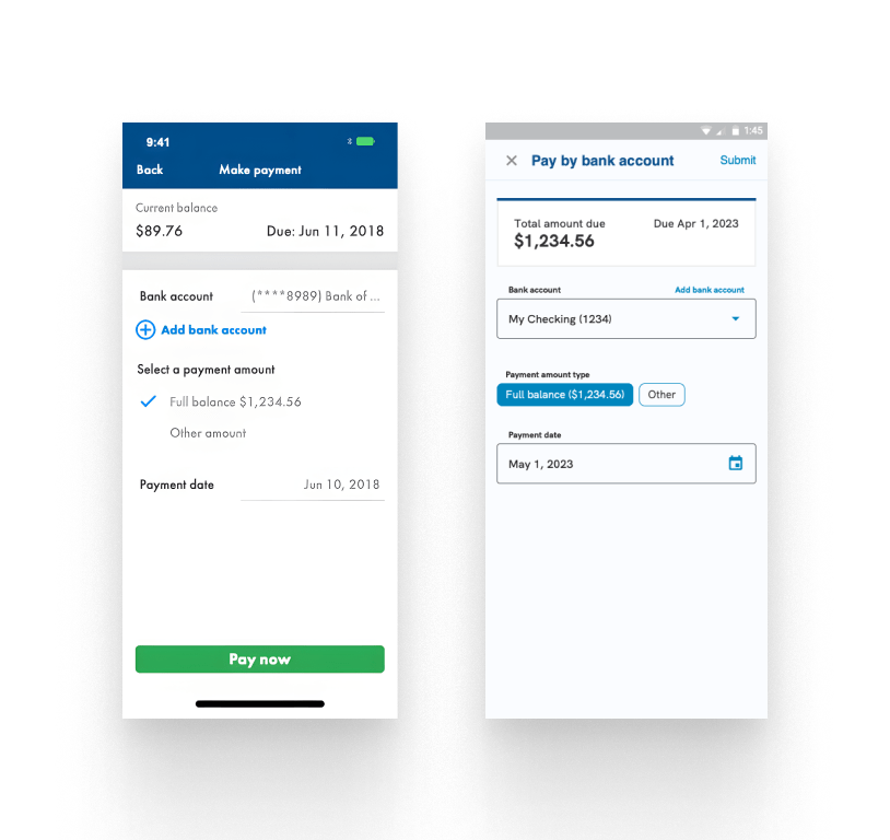 An example of a before and after of the SRP Water App's make payment form