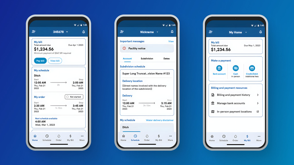 Screenshots taken from the SRP Water mobile app